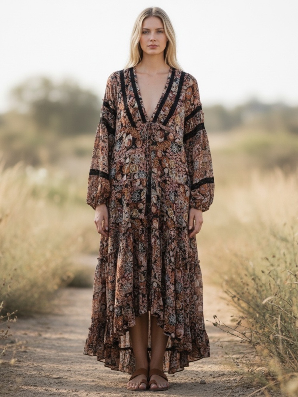 Free People Cassis Floral High-Low Maxi Dress Duster Size X-Small (Oversized)